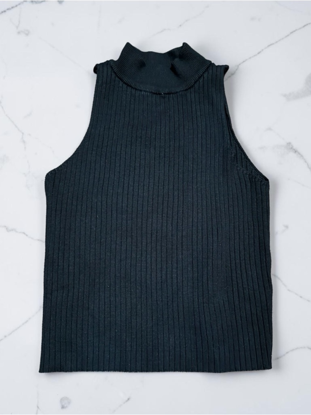 Sleeveless Ribbed Mock Neck Tank Top - Black